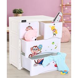 Babyhug  Compartment Chest of Drawers Monkey Print - White