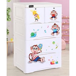 Babyhug 5 Compartment Chest of Drawers Monkey Print - White