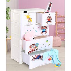 Babyhug 5 Compartment Chest of Drawers Monkey Print - White