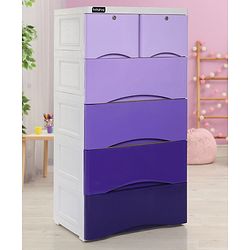 Babyhug 6 Compartment Chest of Drawers with Wheels - Purple White