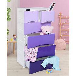 Babyhug 6 Compartment Chest of Drawers with Wheels - Purple White