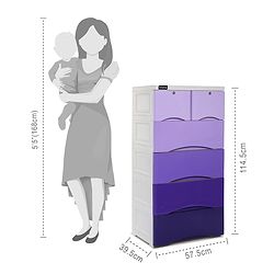 Babyhug 6 Compartment Chest of Drawers with Wheels - Purple White
