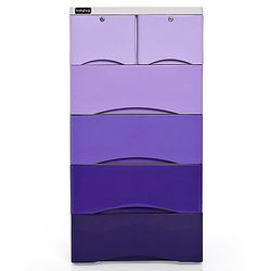 Babyhug 6 Compartment Chest of Drawers with Wheels - Purple White