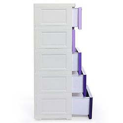 Babyhug 6 Compartment Chest of Drawers with Wheels - Purple White