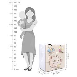 Babyhug 3 Layers High Density Plastic Storage Cabinet Teddy Print With Wheels - White