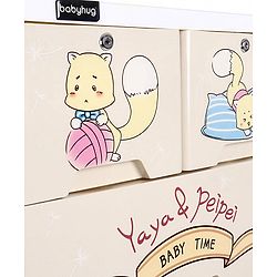 Babyhug 3 Layers High Density Plastic Storage Cabinet Teddy Print With Wheels - White