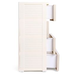 Babyhug 4 Layers High Density Plastic Storage Cabinet Teddy Print With Wheels - White