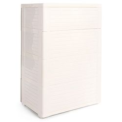 Babyhug 4 Layers High Density Plastic Storage Cabinet Teddy Print With Wheels - White
