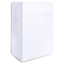 Babyhug 4 Layers High Density Plastic Storage Cabinet Teddy Print With Wheels - White