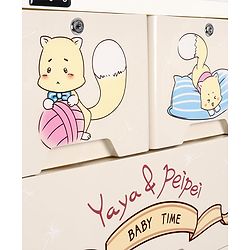 Babyhug 4 Layers High Density Plastic Storage Cabinet Teddy Print With Wheels - White