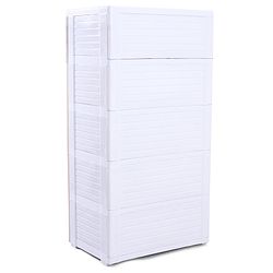 Babyhug 5 Layers High Density Plastic Storage Cabinet Teddy Print With Wheels - White