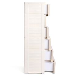 Babyhug 6 Layers High Density Plastic Storage Cabinet Teddy Print With Wheels - White