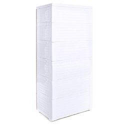 Babyhug 6 Layers High Density Plastic Storage Cabinet Teddy Print With Wheels - White