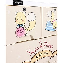 Babyhug 6 Layers High Density Plastic Storage Cabinet Teddy Print With Wheels - White