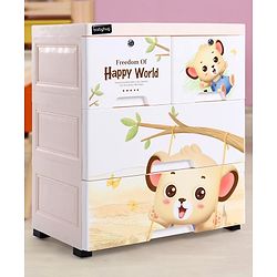 Babyhug 3 Layers High Density Plastic Storage Cabinet Baby Lion Print With Wheels - Light Cream