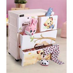 Babyhug 3 Layers High Density Plastic Storage Cabinet Baby Lion Print With Wheels - Light Cream