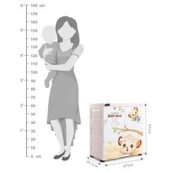 Babyhug 3 Layers High Density Plastic Storage Cabinet Baby Lion Print With Wheels - Light Cream