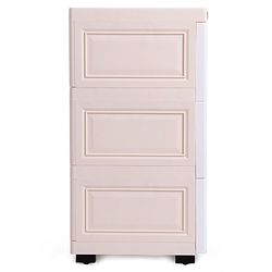 Babyhug 3 Layers High Density Plastic Storage Cabinet Baby Lion Print With Wheels - Light Cream