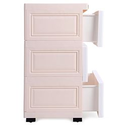 Babyhug 3 Layers High Density Plastic Storage Cabinet Baby Lion Print With Wheels - Light Cream