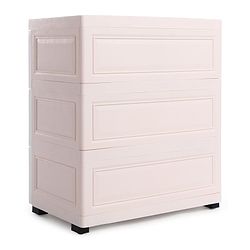 Babyhug 3 Layers High Density Plastic Storage Cabinet Baby Lion Print With Wheels - Light Cream