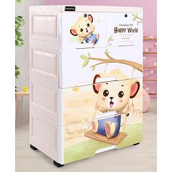 Babyhug 4 Layers High Density Plastic Storage Cabinet Teddy Print With Wheels - White