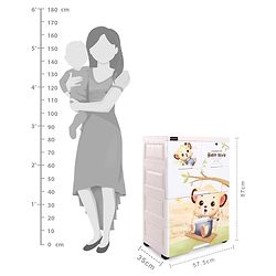 Babyhug 4 Layers High Density Plastic Storage Cabinet Teddy Print With Wheels - White