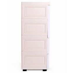 Babyhug 4 Layers High Density Plastic Storage Cabinet Teddy Print With Wheels - White
