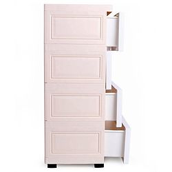 Babyhug 4 Layers High Density Plastic Storage Cabinet Teddy Print With Wheels - White
