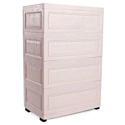 Babyhug 4 Layers High Density Plastic Storage Cabinet Teddy Print With Wheels - White