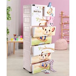 Babyhug 7 Layers High Density Plastic Storage Cabinet Baby Lion Print - White & Cream