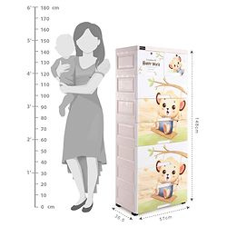 Babyhug 7 Layers High Density Plastic Storage Cabinet Baby Lion Print - White & Cream