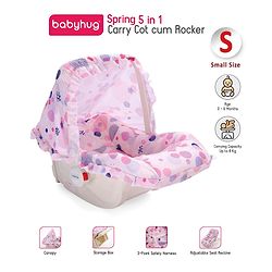Babyhug Spring 5 in 1 Carry Cot Cum Rocker With Mosquito Net - Pink