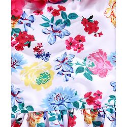 Babyhug Sleeveless V Cut Swim Suit Floral Print - White Pink