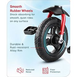 Babyhug Cruise Plug & Play Trike with Mild Steel Frame & Parental Handle Front & Rear Storage Basket with 3 Rubber Wheels with Foldable Foot Rest & Bell  - Red