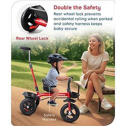 Babyhug Cruise Plug & Play Trike with Mild Steel Frame & Parental Handle Front & Rear Storage Basket with 3 Rubber Wheels with Foldable Foot Rest & Bell  - Red