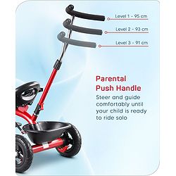 Babyhug Cruise Plug & Play Trike with Mild Steel Frame & Parental Handle Front & Rear Storage Basket with 3 Rubber Wheels with Foldable Foot Rest & Bell  - Red