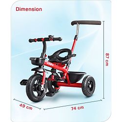 Babyhug Cruise Plug & Play Trike with Mild Steel Frame & Parental Handle Front & Rear Storage Basket with 3 Rubber Wheels with Foldable Foot Rest & Bell  - Red
