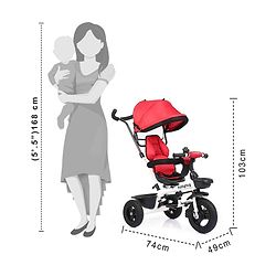 Babyhug Hermes Glider Plug & Play Trike with 360° Rotatable Seat & Parental Handle with Canopy Rubber Wheels & Storage Baskets with Bell - White Red