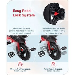 Babyhug Hermes Glider 5 in1 Multifunctional Kids Plug & Play Trike|360° Rotatable Seat|Rubber Wheels with Brakes|Parental Handle with Canopy |Safety Harness|Storage Basket for Boys & Girls-Red