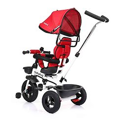 Babyhug Hermes Glider Plug & Play Trike with 360° Rotatable Seat & Parental Handle with Canopy Rubber Wheels & Storage Baskets with Bell - White Red