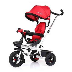 Babyhug Hermes Glider Plug & Play Trike with 360° Rotatable Seat & Parental Handle with Canopy Rubber Wheels & Storage Baskets with Bell - White Red