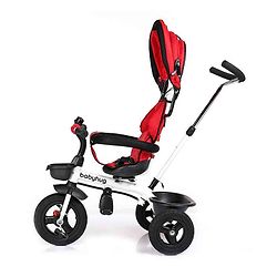 Babyhug Hermes Glider Plug & Play Trike with 360° Rotatable Seat & Parental Handle with Canopy Rubber Wheels & Storage Baskets with Bell - White Red