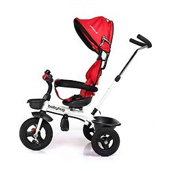 Babyhug Hermes Glider Plug & Play Trike with 360° Rotatable Seat & Parental Handle with Canopy Rubber Wheels & Storage Baskets with Bell - White Red