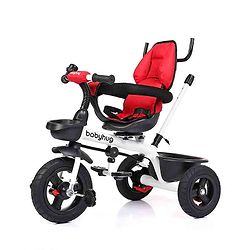 Babyhug Hermes Glider Plug & Play Trike with 360° Rotatable Seat & Parental Handle with Canopy Rubber Wheels & Storage Baskets with Bell - White Red
