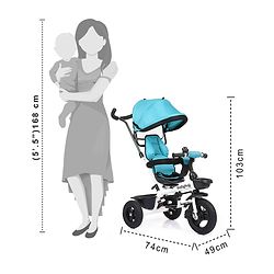 Babyhug Hermes Glider Plug & Play Trike with 360° Rotatable Seat & Parental Handle with Canopy Rubber Wheels & Storage Baskets with Bell - White Blue