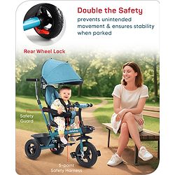 Babyhug Hermes Glider 5 in1 Multifunctional Kids Plug & Play Trike|360° Rotatable Seat|Rubber Wheels with Brakes|Parental Handle with Canopy |Safety Harness|Storage Basket for Boys & Girls-Red