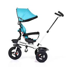 Babyhug Hermes Glider Plug & Play Trike with 360° Rotatable Seat & Parental Handle with Canopy Rubber Wheels & Storage Baskets with Bell - White Blue