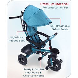 Babyhug Hermes Glider 5 in1 Multifunctional Kids Plug & Play Trike|360° Rotatable Seat|Rubber Wheels with Brakes|Parental Handle with Canopy |Safety Harness|Storage Basket for Boys & Girls-Red
