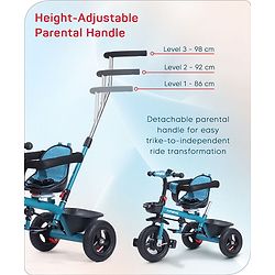 Babyhug Hermes Glider 5 in1 Multifunctional Kids Plug & Play Trike|360° Rotatable Seat|Rubber Wheels with Brakes|Parental Handle with Canopy |Safety Harness|Storage Basket for Boys & Girls-Red
