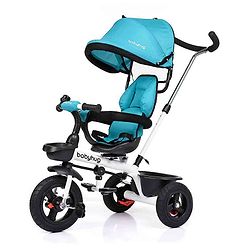Babyhug Hermes Glider Plug & Play Trike with 360° Rotatable Seat & Parental Handle with Canopy Rubber Wheels & Storage Baskets with Bell - White Blue
